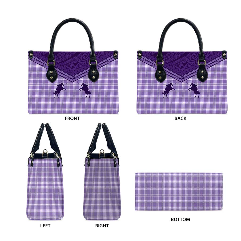 Aloha Hawaii Cowboys Paniolo Leather Bag Violet Palaka - Polynesian Pride