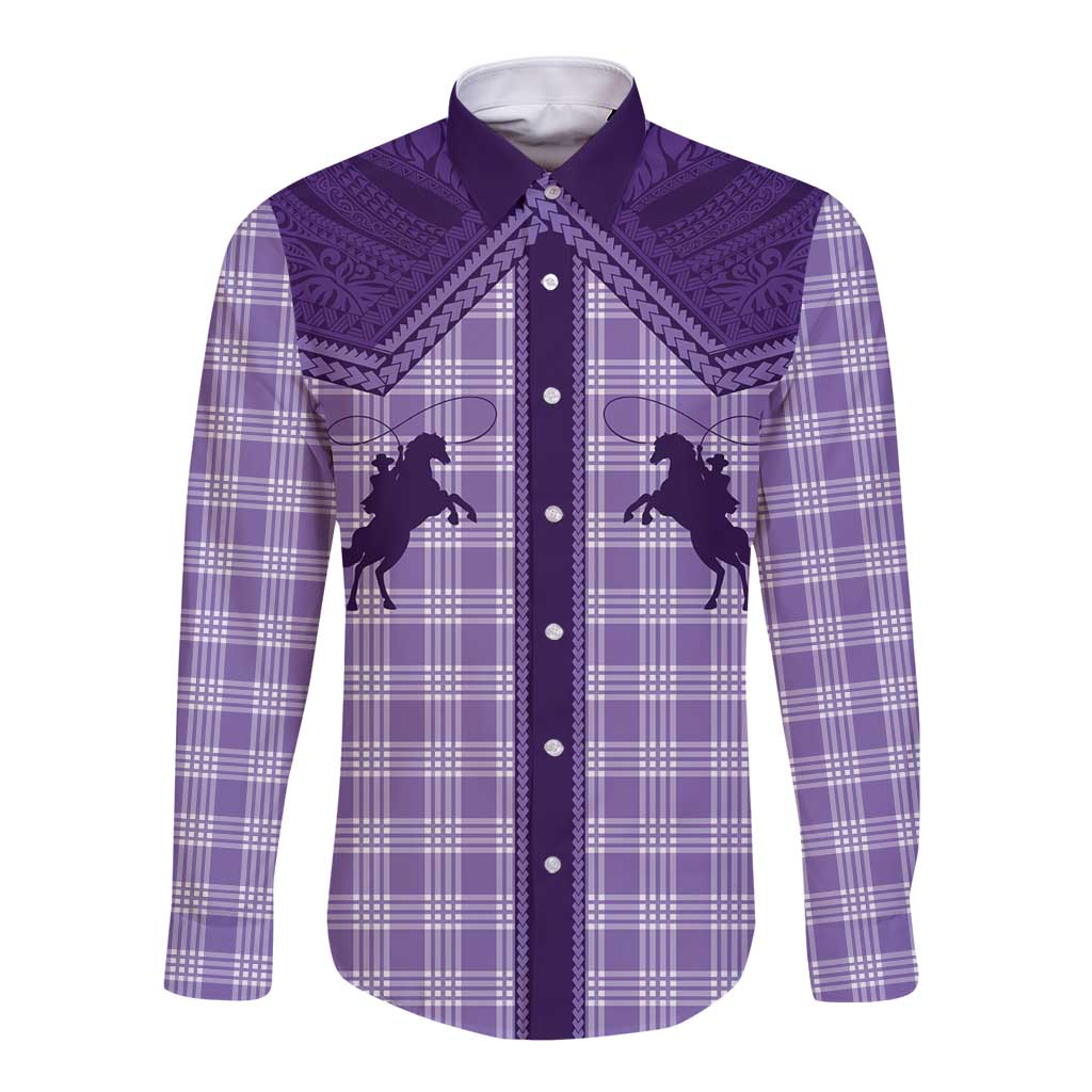 Aloha Hawaii Cowboys Paniolo Long Sleeve Button Shirt Violet Palaka - Polynesian Pride