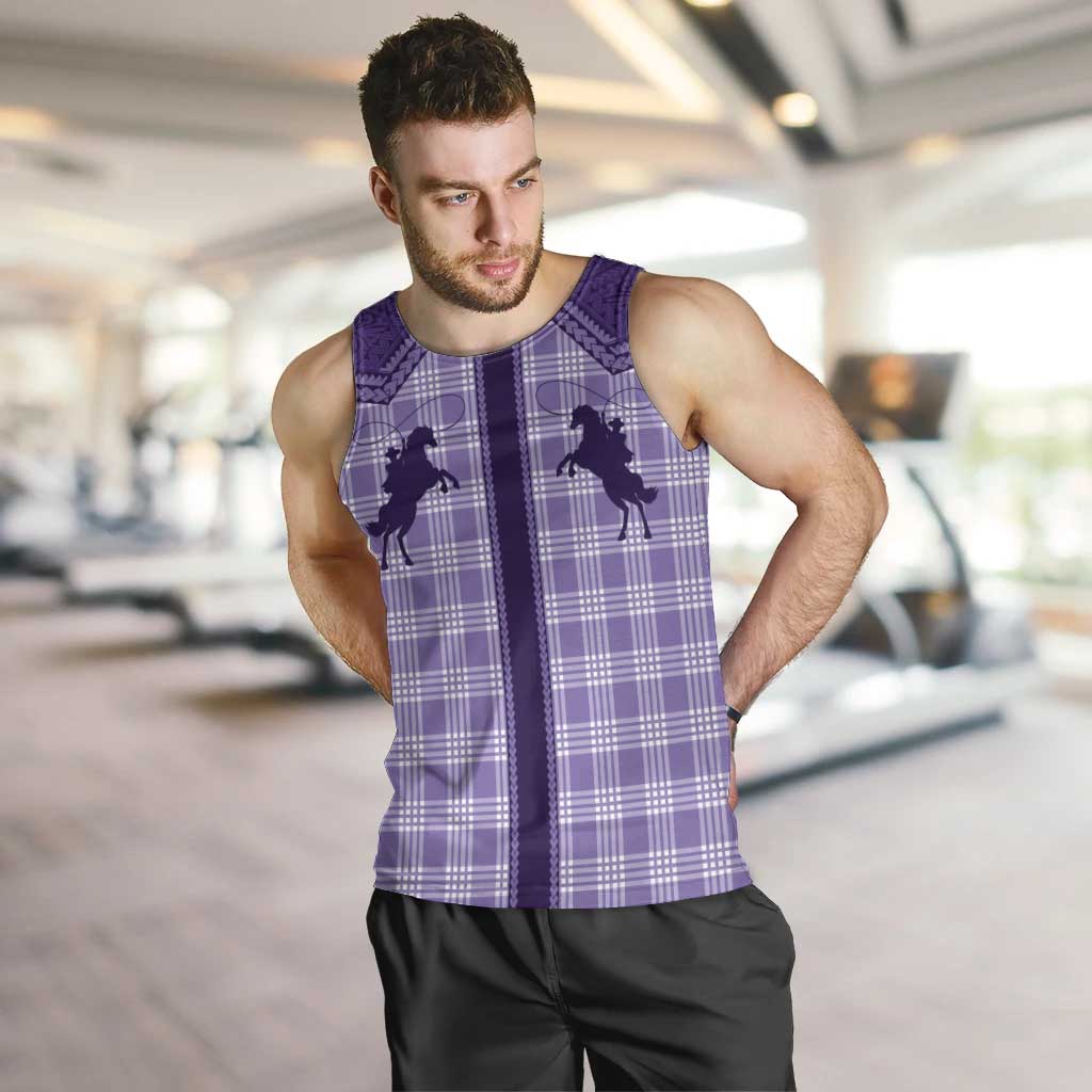 Aloha Hawaii Cowboys Paniolo Men Tank Top Violet Palaka - Polynesian Pride