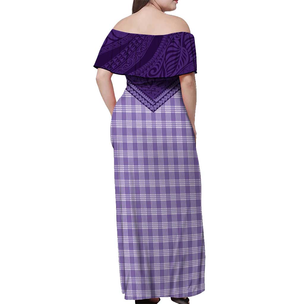 Aloha Hawaii Cowboys Paniolo Off Shoulder Maxi Dress Violet Palaka - Polynesian Pride