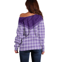 Aloha Hawaii Cowboys Paniolo Off Shoulder Sweater Violet Palaka - Polynesian Pride