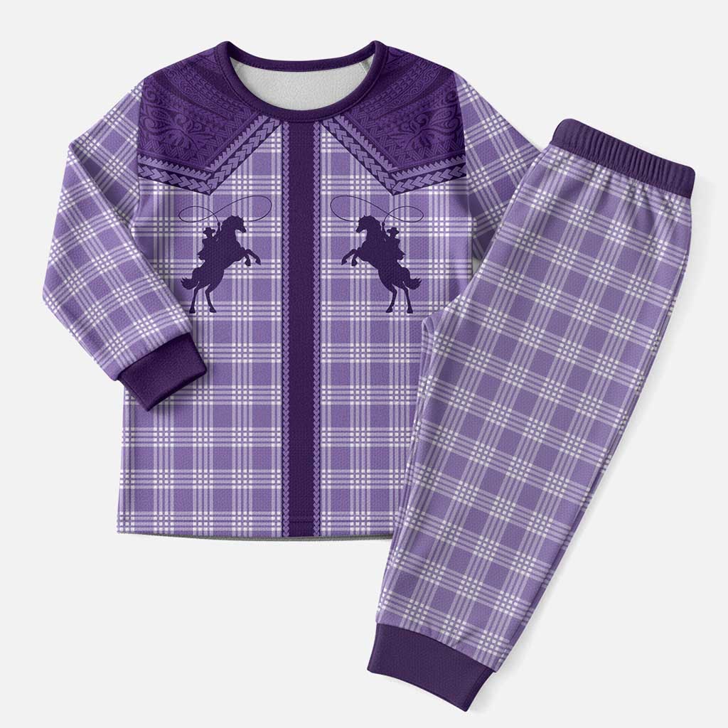 Aloha Hawaii Cowboys Paniolo Christmas Pajama Set Violet Palaka - Polynesian Pride