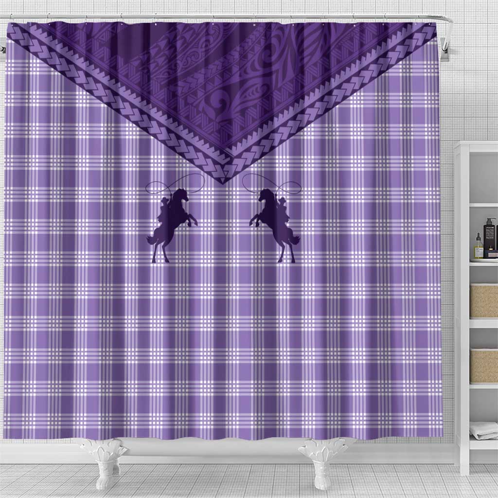 Aloha Hawaii Cowboys Paniolo Shower Curtain Violet Palaka - Polynesian Pride