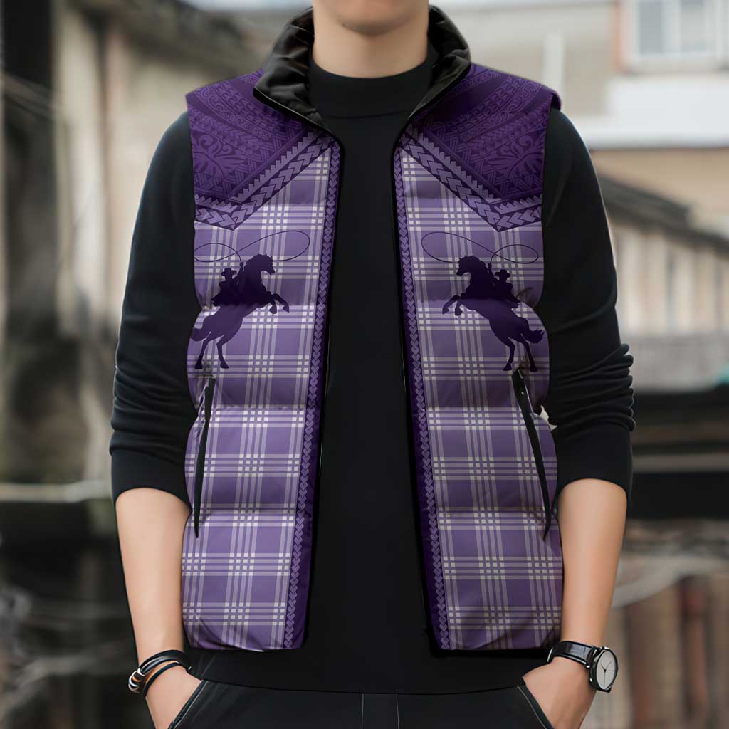 Aloha Hawaii Cowboys Paniolo Sleeveless Puffer Jacket Violet Palaka - Polynesian Pride