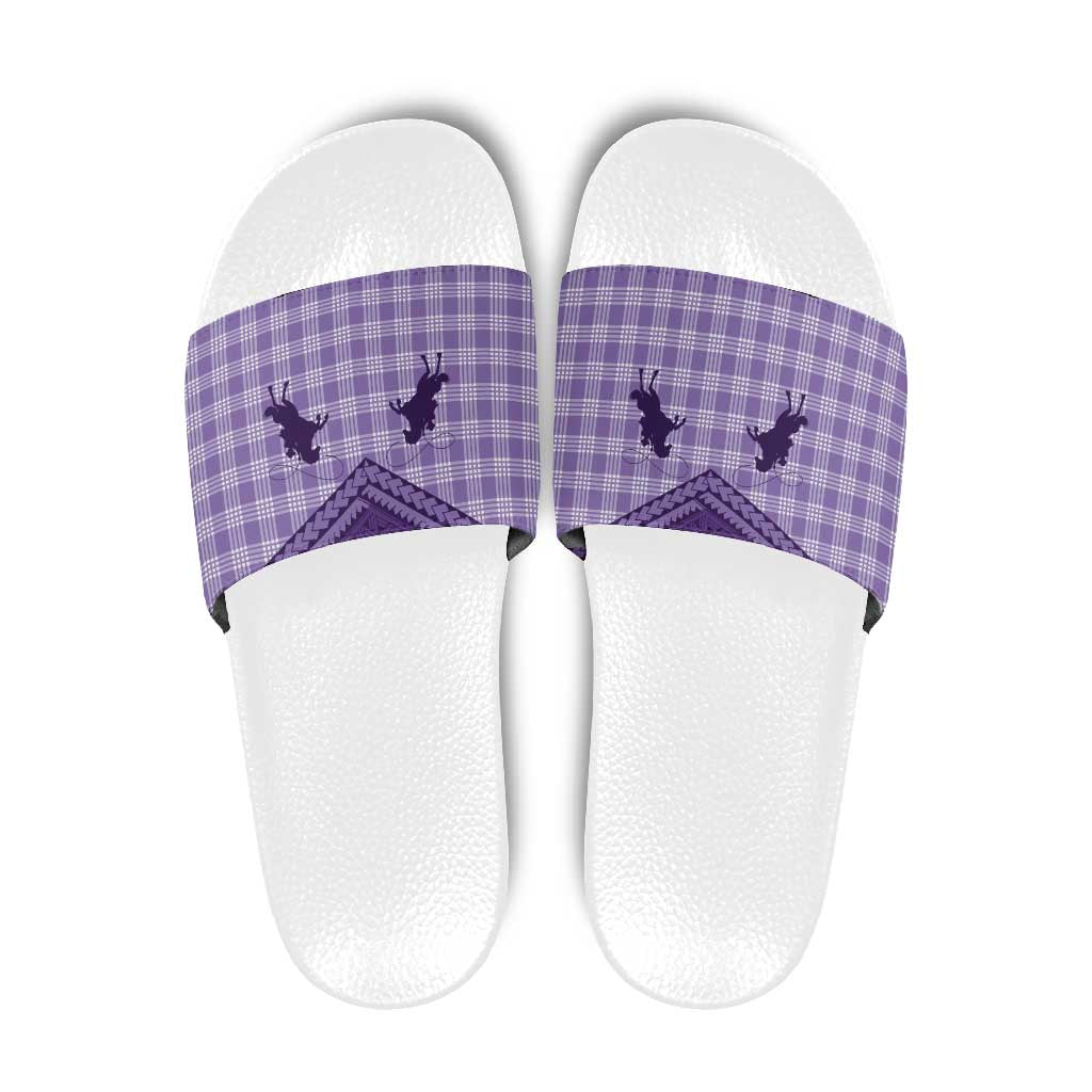 Aloha Hawaii Cowboys Paniolo Slide Sandals Violet Palaka - Polynesian Pride