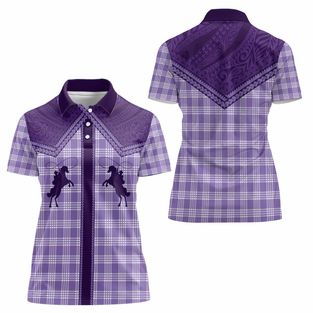 Aloha Hawaii Cowboys Paniolo Women Polo Shirt Violet Palaka - Polynesian Pride