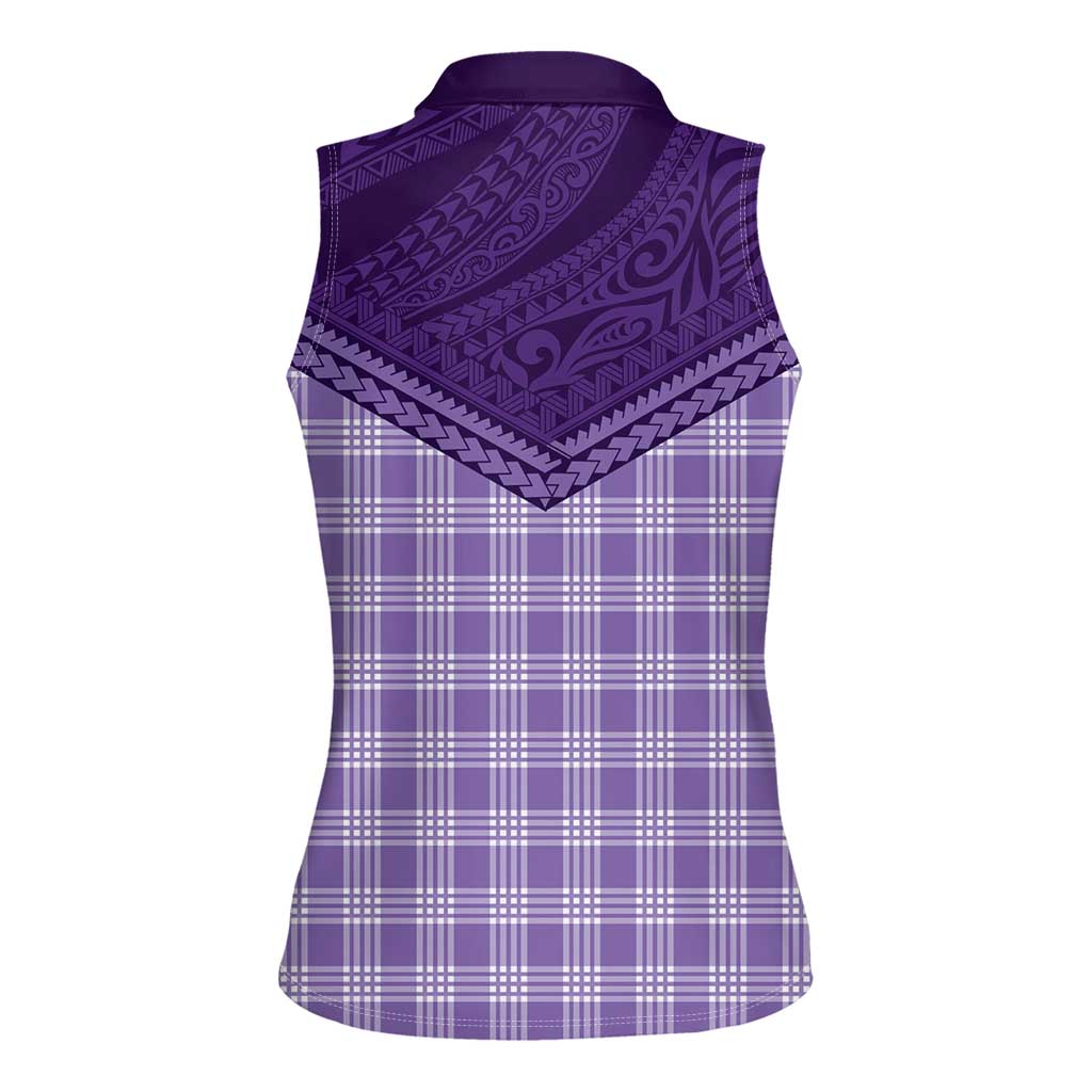 Aloha Hawaii Cowboys Paniolo Women Sleeveless Polo Shirt Violet Palaka - Polynesian Pride