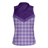 Aloha Hawaii Cowboys Paniolo Women Sleeveless Polo Shirt Violet Palaka - Polynesian Pride