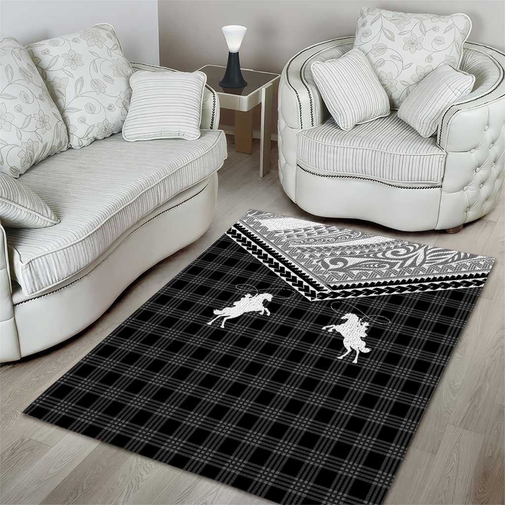 Aloha Hawaii Cowboys Paniolo Area Rug Black Palaka - Polynesian Pride