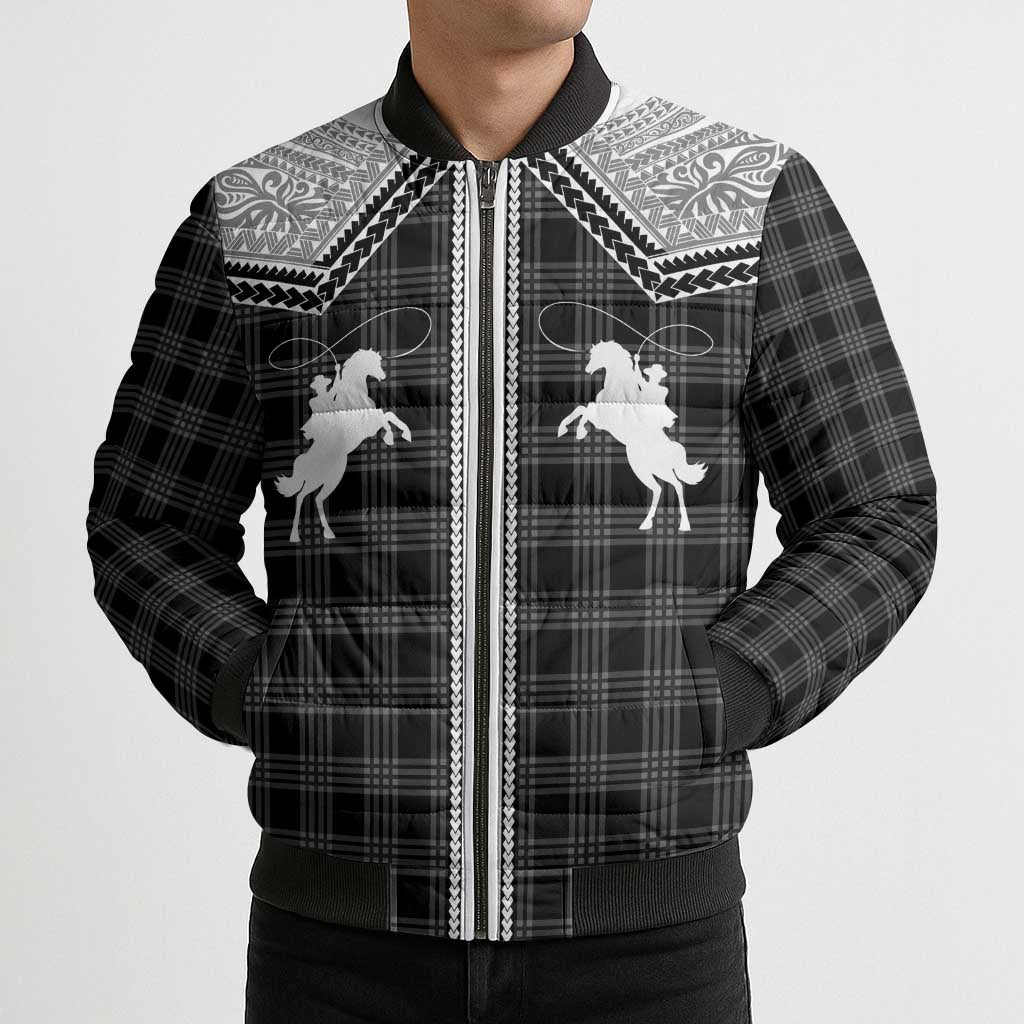 Aloha Hawaii Cowboys Paniolo Bomber Puffer Jacket Black Palaka - Polynesian Pride