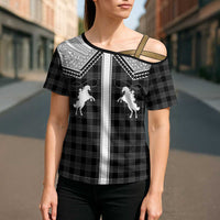 Aloha Hawaii Cowboys Paniolo Cross Shoulder Shirt Black Palaka - Polynesian Pride