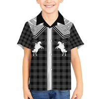 Aloha Hawaii Cowboys Paniolo Family Matching Off Shoulder Short Dress and Hawaiian Shirt Black Palaka - Polynesian Pride