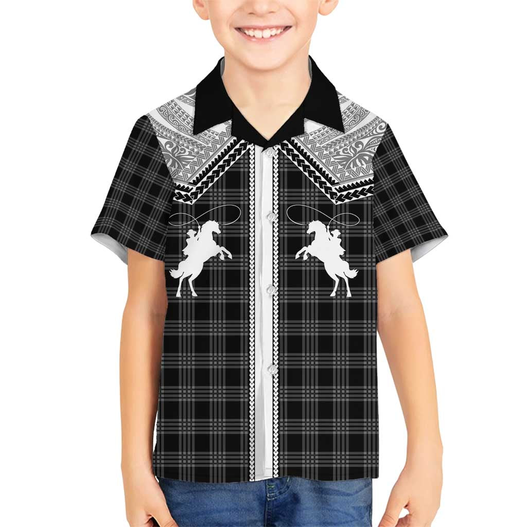 Aloha Hawaii Cowboys Paniolo Family Matching Tank Maxi Dress and Hawaiian Shirt Black Palaka - Polynesian Pride