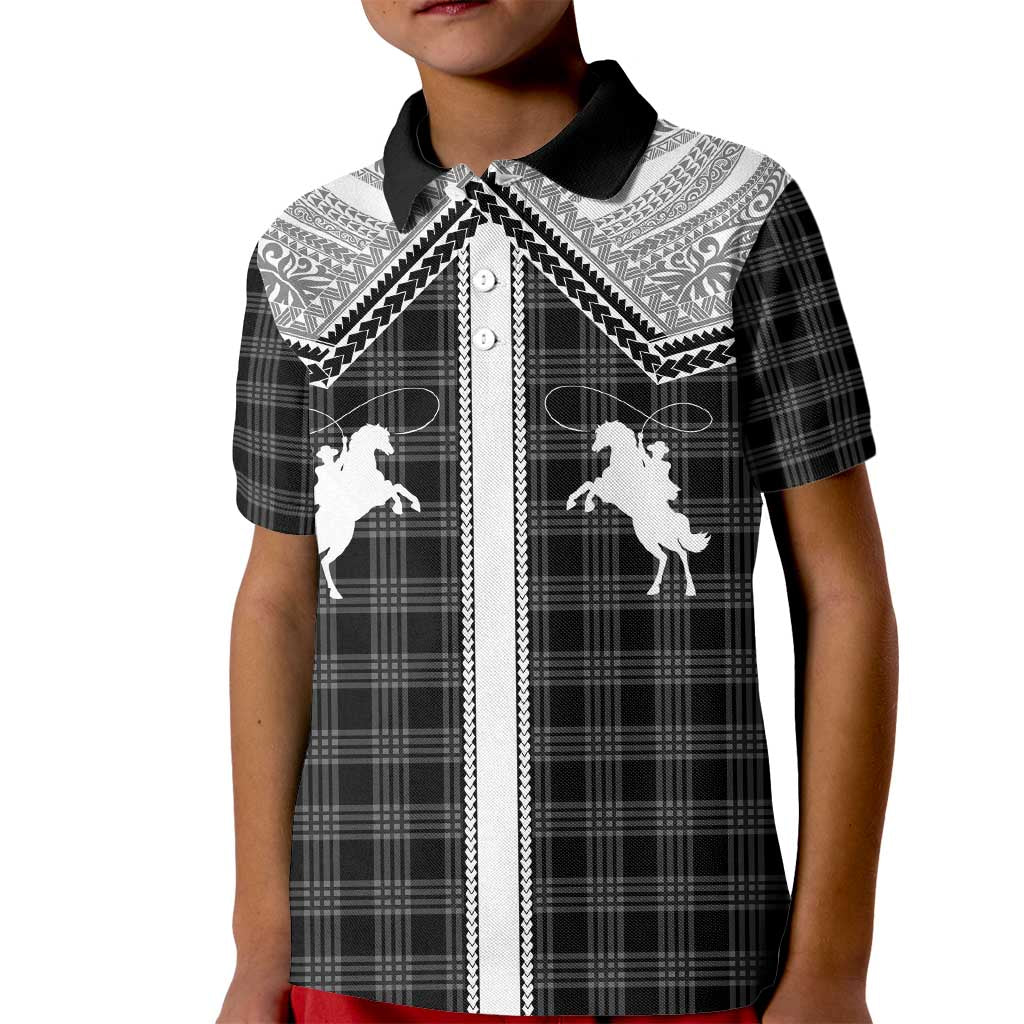 Aloha Hawaii Cowboys Paniolo Kid Polo Shirt Black Palaka - Polynesian Pride