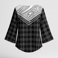 Aloha Hawaii Cowboys Paniolo Kimono Sleeve Blouse Black Palaka - Polynesian Pride