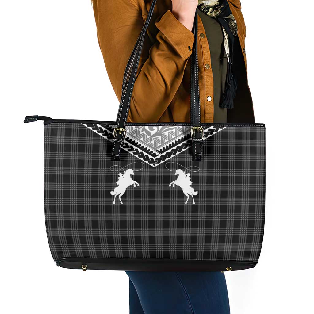 Aloha Hawaii Cowboys Paniolo Leather Tote Bag Black Palaka - Polynesian Pride