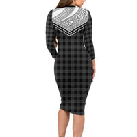 Aloha Hawaii Cowboys Paniolo Long Sleeve Bodycon Dress Black Palaka - Polynesian Pride