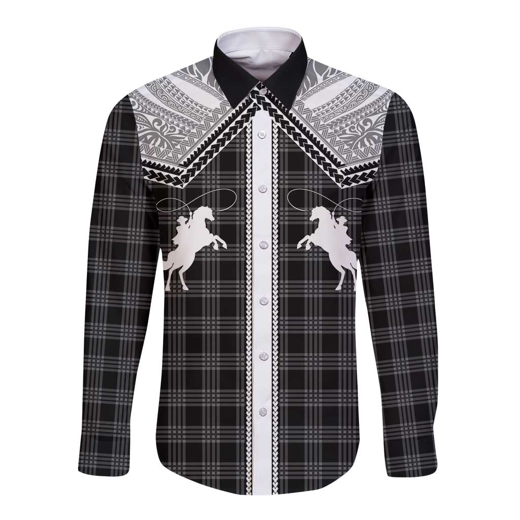 Aloha Hawaii Cowboys Paniolo Long Sleeve Button Shirt Black Palaka - Polynesian Pride