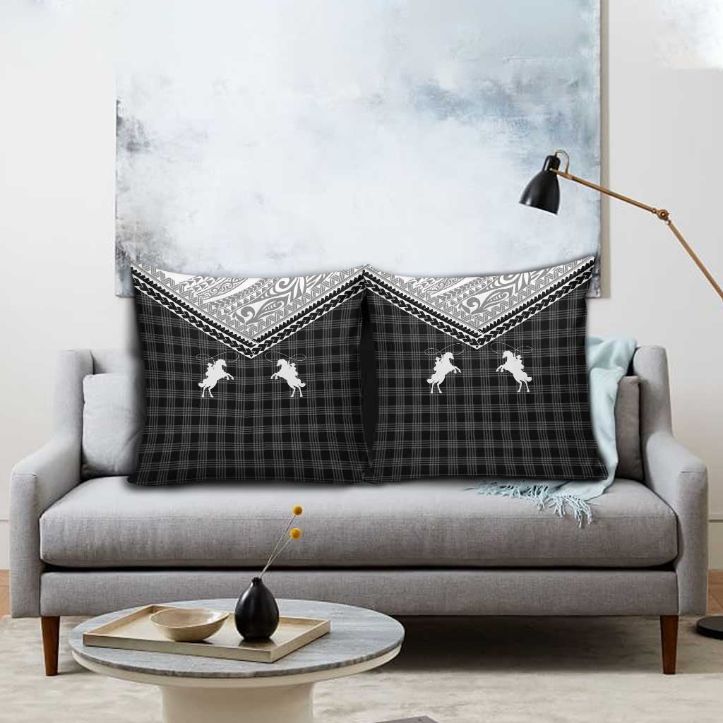Aloha Hawaii Cowboys Paniolo Pillow Cover Black Palaka - Polynesian Pride