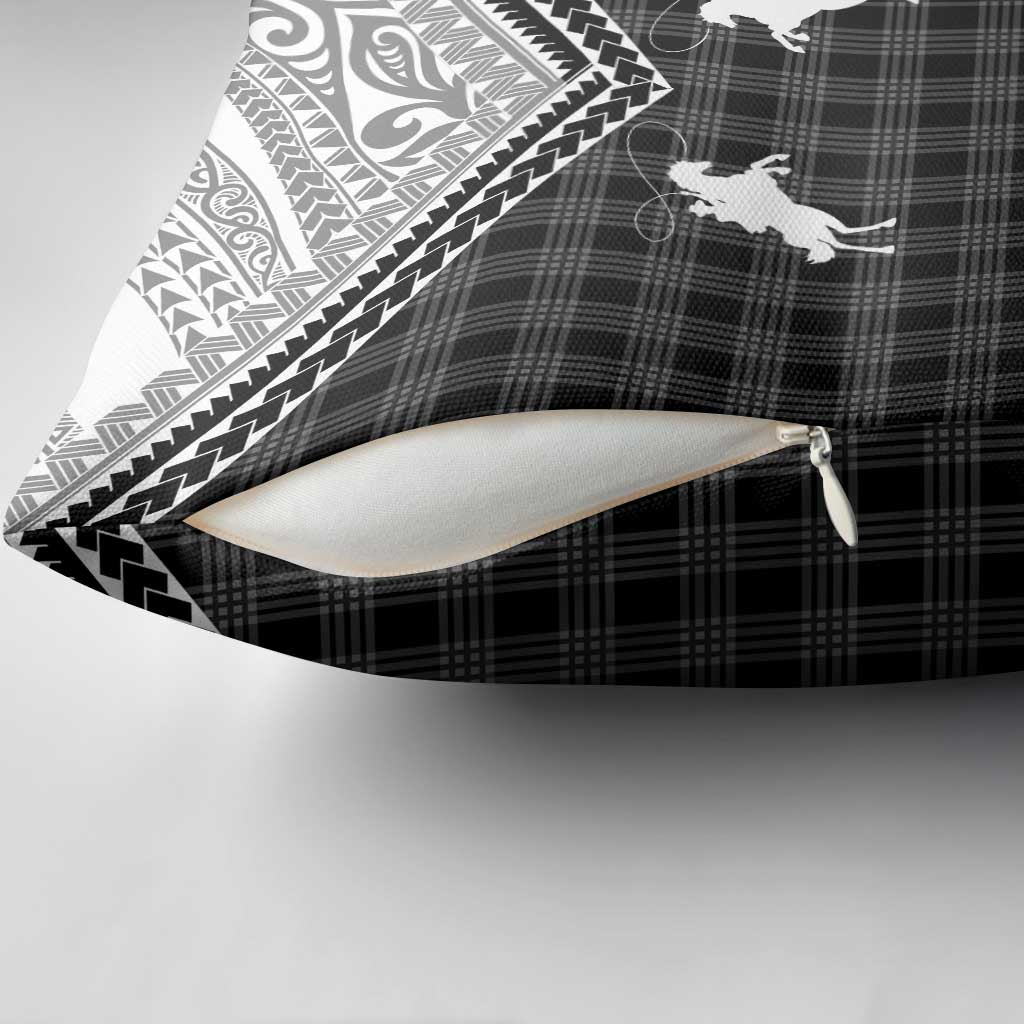 Aloha Hawaii Cowboys Paniolo Pillow Cover Black Palaka - Polynesian Pride