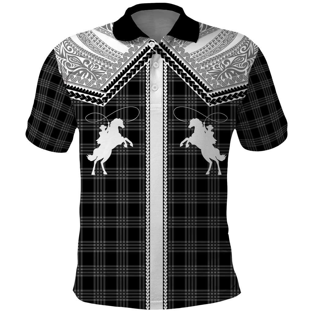 Aloha Hawaii Cowboys Paniolo Polo Shirt Black Palaka - Polynesian Pride