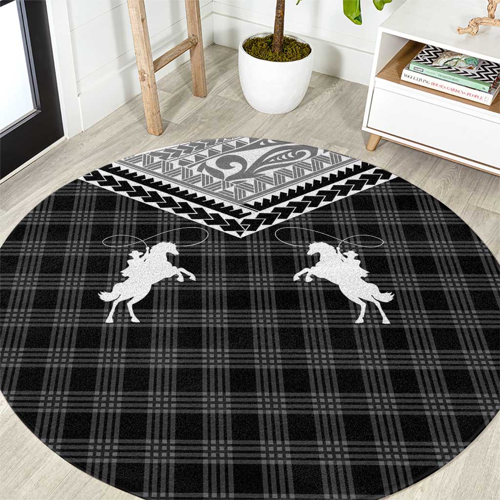 Aloha Hawaii Cowboys Paniolo Round Carpet Black Palaka - Polynesian Pride