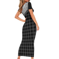 Aloha Hawaii Cowboys Paniolo Short Sleeve Bodycon Dress Black Palaka - Polynesian Pride