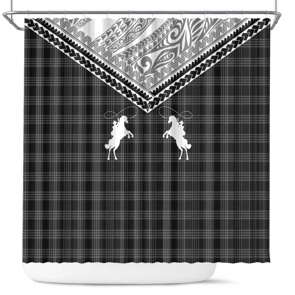 Aloha Hawaii Cowboys Paniolo Shower Curtain Black Palaka - Polynesian Pride