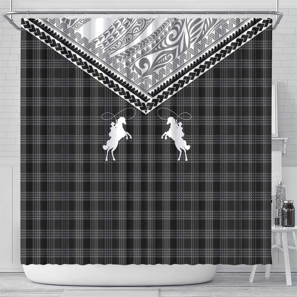 Aloha Hawaii Cowboys Paniolo Shower Curtain Black Palaka - Polynesian Pride