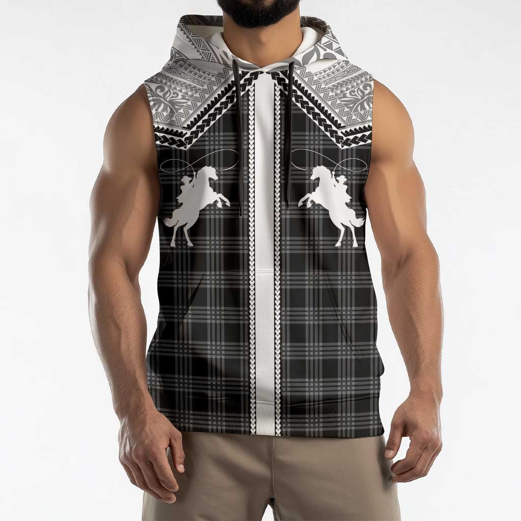 Aloha Hawaii Cowboys Paniolo Sleeveless Hoodie Black Palaka LT7 - Polynesian Pride