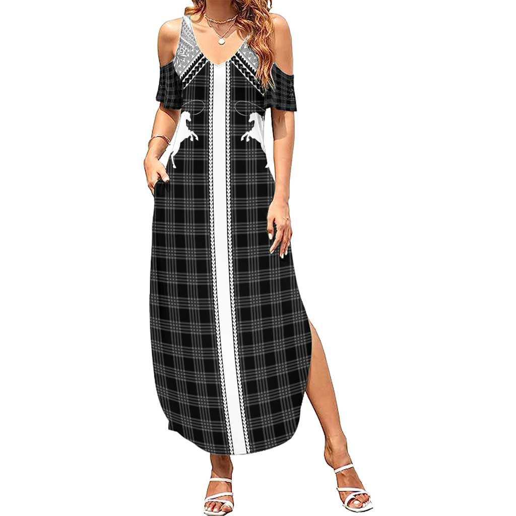 Aloha Hawaii Cowboys Paniolo Summer Maxi Dress Black Palaka - Polynesian Pride