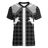 Aloha Hawaii Cowboys Paniolo Women V-Neck T-Shirt Black Palaka - Polynesian Pride