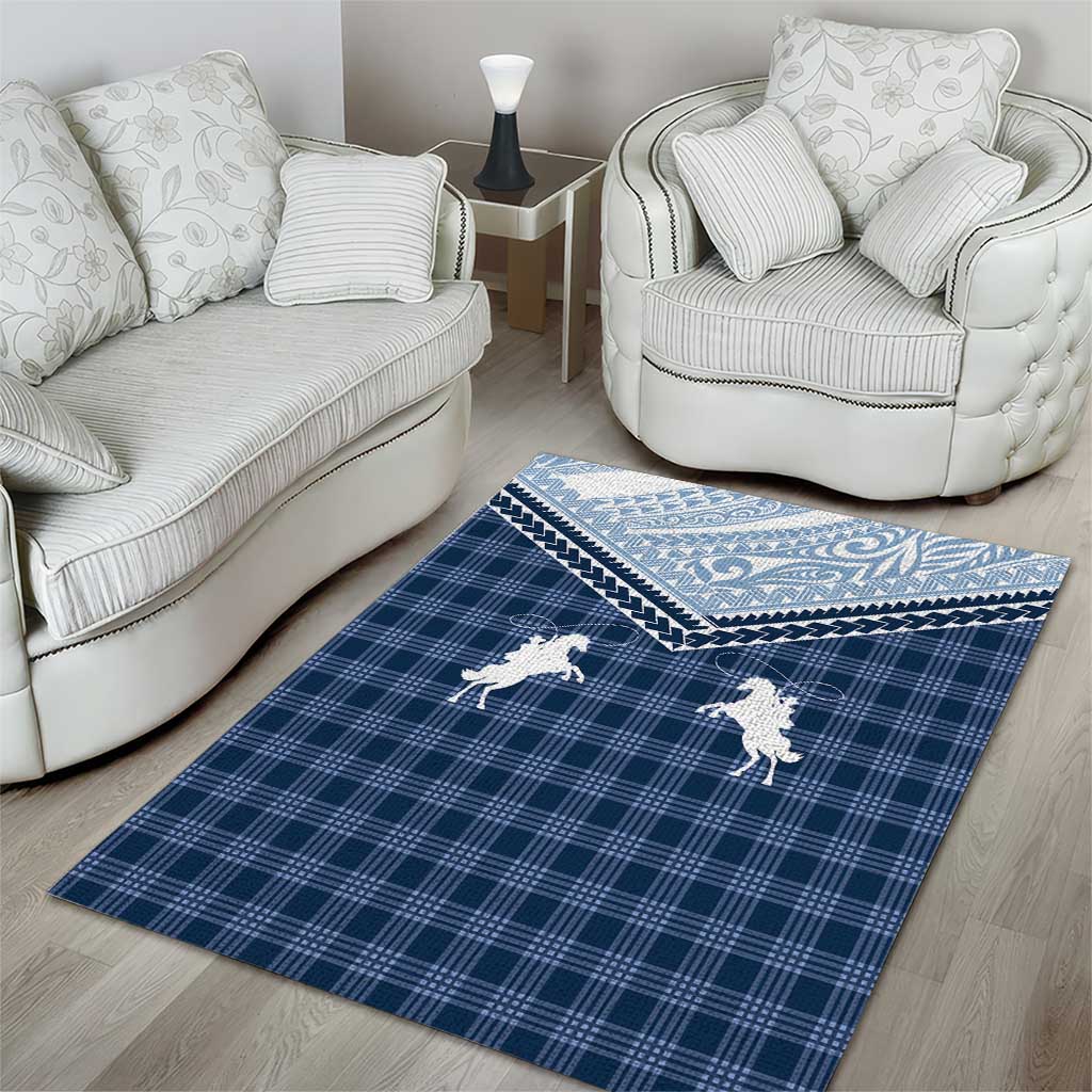 Aloha Hawaii Cowboys Paniolo Area Rug Navy Blue Palaka - Polynesian Pride