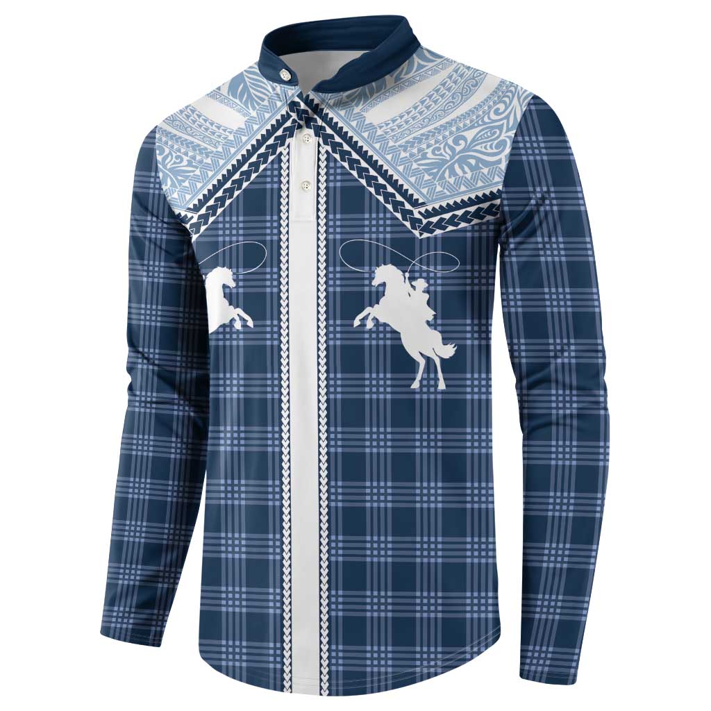 Aloha Hawaii Cowboys Paniolo Button Sweatshirt Navy Blue Palaka - Polynesian Pride