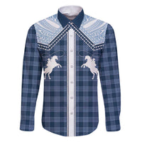 Aloha Hawaii Cowboys Paniolo Family Matching Puletasi and Hawaiian Shirt Navy Blue Palaka - Polynesian Pride