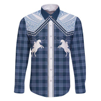 Aloha Hawaii Cowboys Paniolo Family Matching Short Sleeve Bodycon Dress and Hawaiian Shirt Navy Blue Palaka - Polynesian Pride