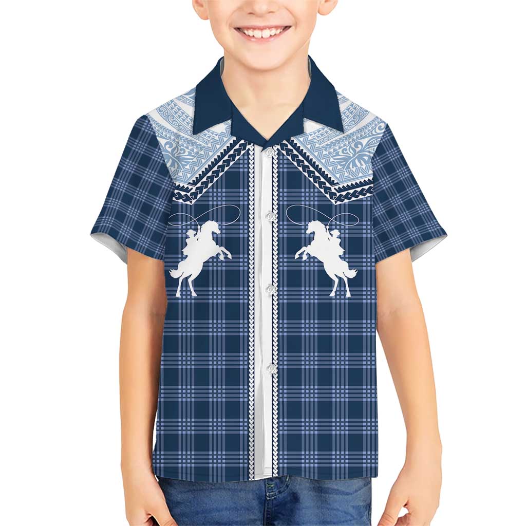 Aloha Hawaii Cowboys Paniolo Kid Hawaiian Shirt Navy Blue Palaka - Polynesian Pride