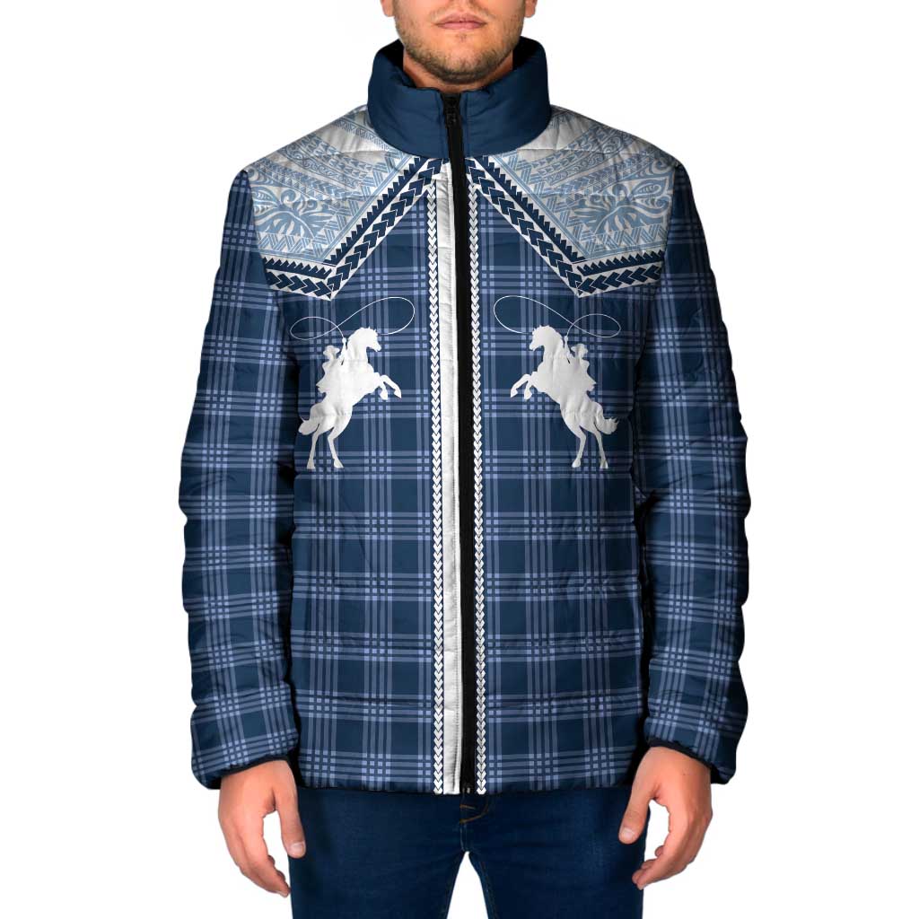 Aloha Hawaii Cowboys Paniolo Padded Jacket Navy Blue Palaka - Polynesian Pride