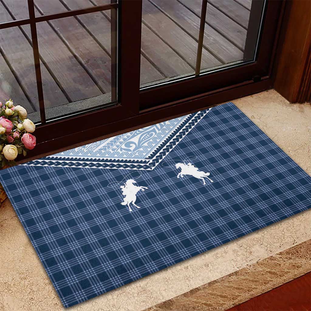 Aloha Hawaii Cowboys Paniolo Rubber Doormat Navy Blue Palaka - Polynesian Pride