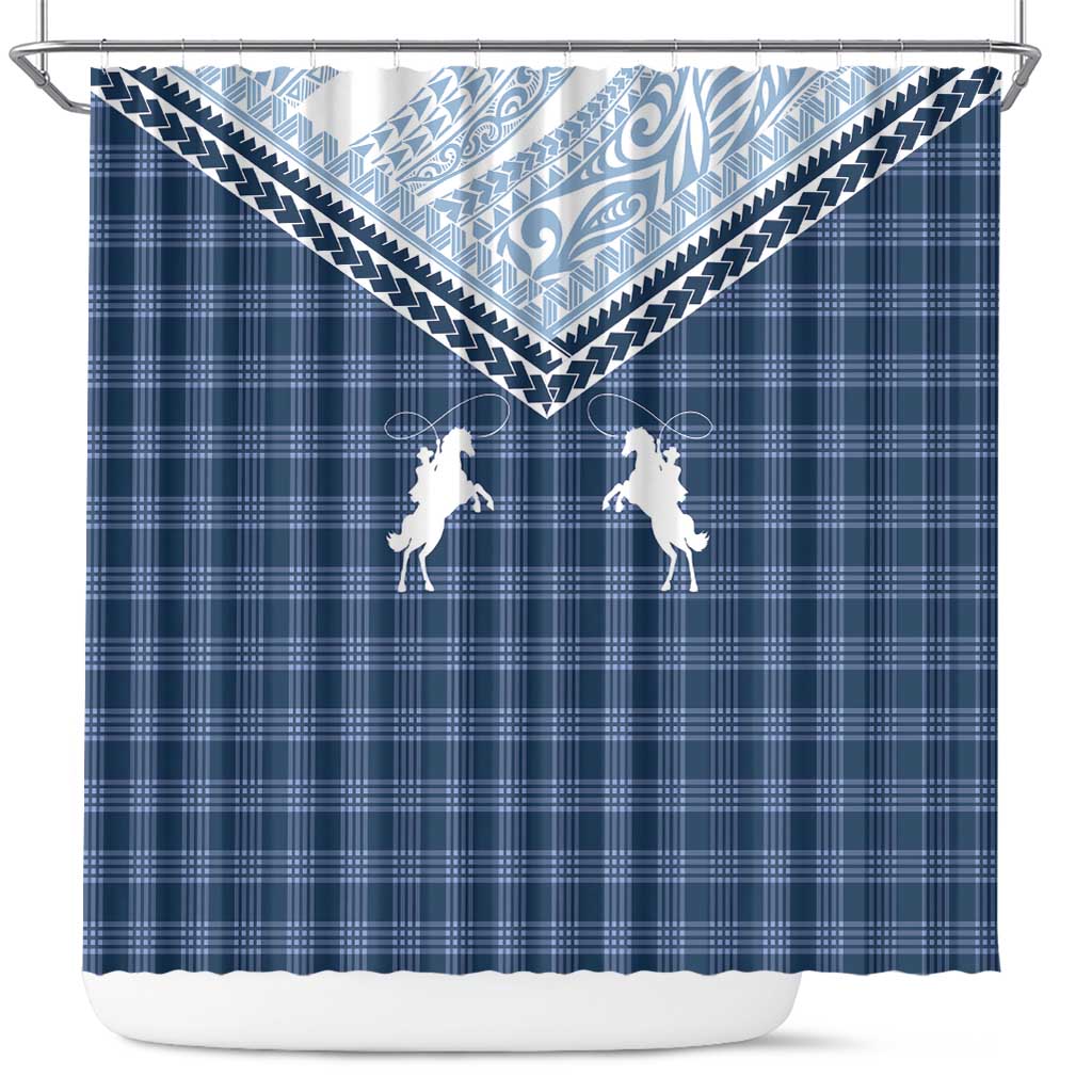 Aloha Hawaii Cowboys Paniolo Shower Curtain Navy Blue Palaka - Polynesian Pride