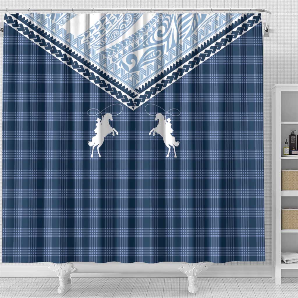 Aloha Hawaii Cowboys Paniolo Shower Curtain Navy Blue Palaka - Polynesian Pride