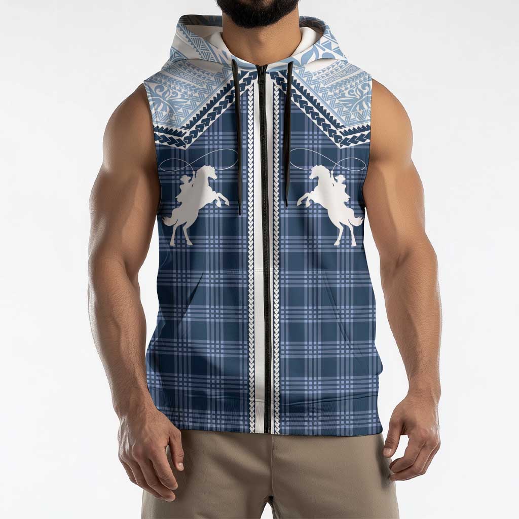 Aloha Hawaii Cowboys Paniolo Sleeveless Zip Hoodie Navy Blue Palaka LT7 - Polynesian Pride