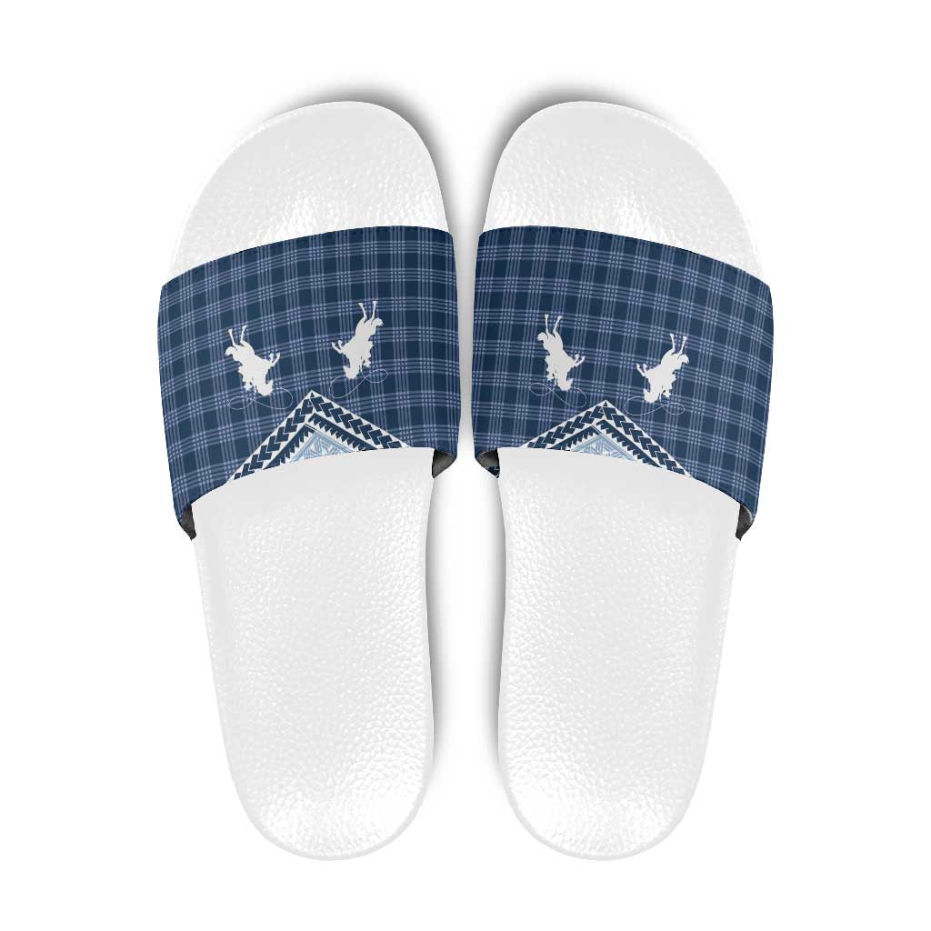 Aloha Hawaii Cowboys Paniolo Slide Sandals Navy Blue Palaka - Polynesian Pride