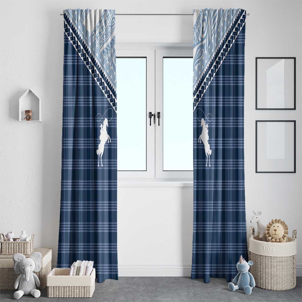 Aloha Hawaii Cowboys Paniolo Window Curtain Navy Blue Palaka - Polynesian Pride