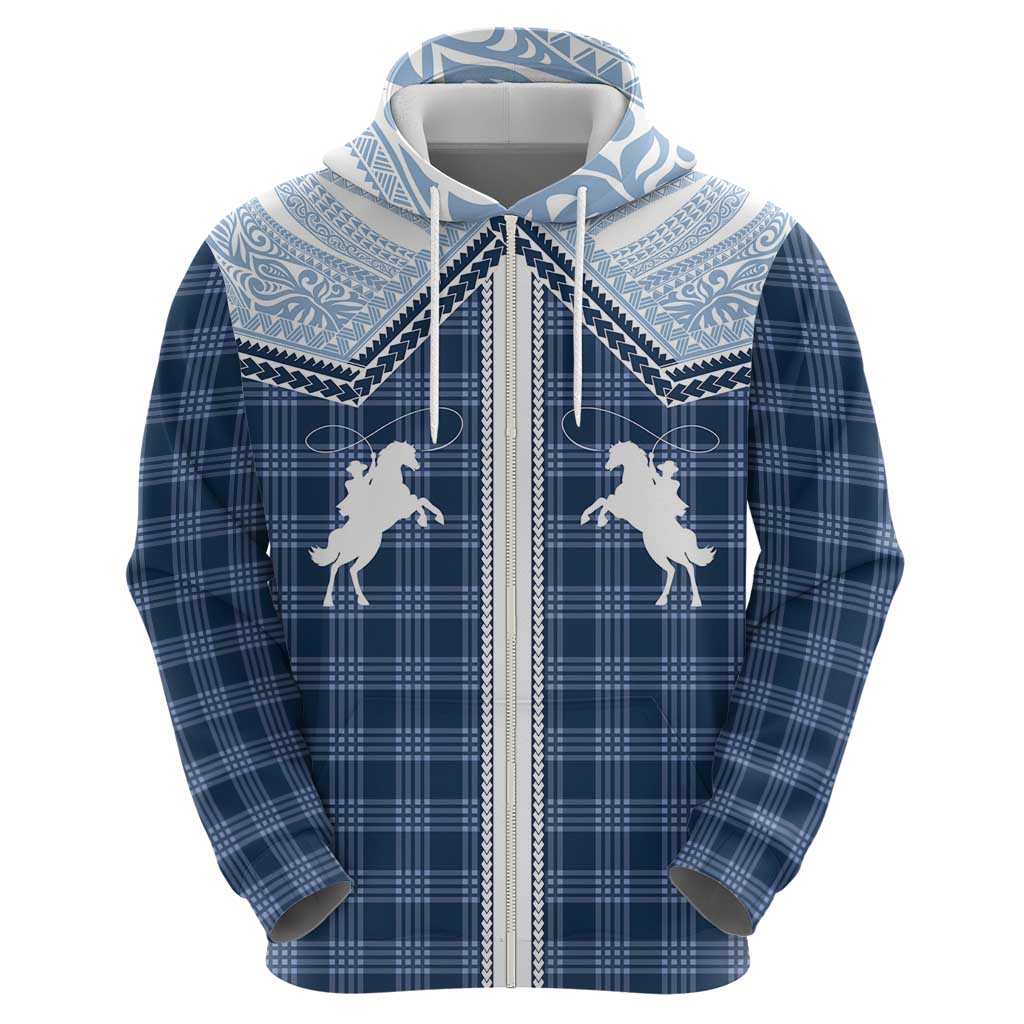 Aloha Hawaii Cowboys Paniolo Zip Hoodie Navy Blue Palaka - Polynesian Pride