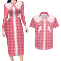 Aloha Hawaii Cowboys Paniolo Couples Matching Long Sleeve Bodycon Dress and Hawaiian Shirt Rose Palaka - Polynesian Pride