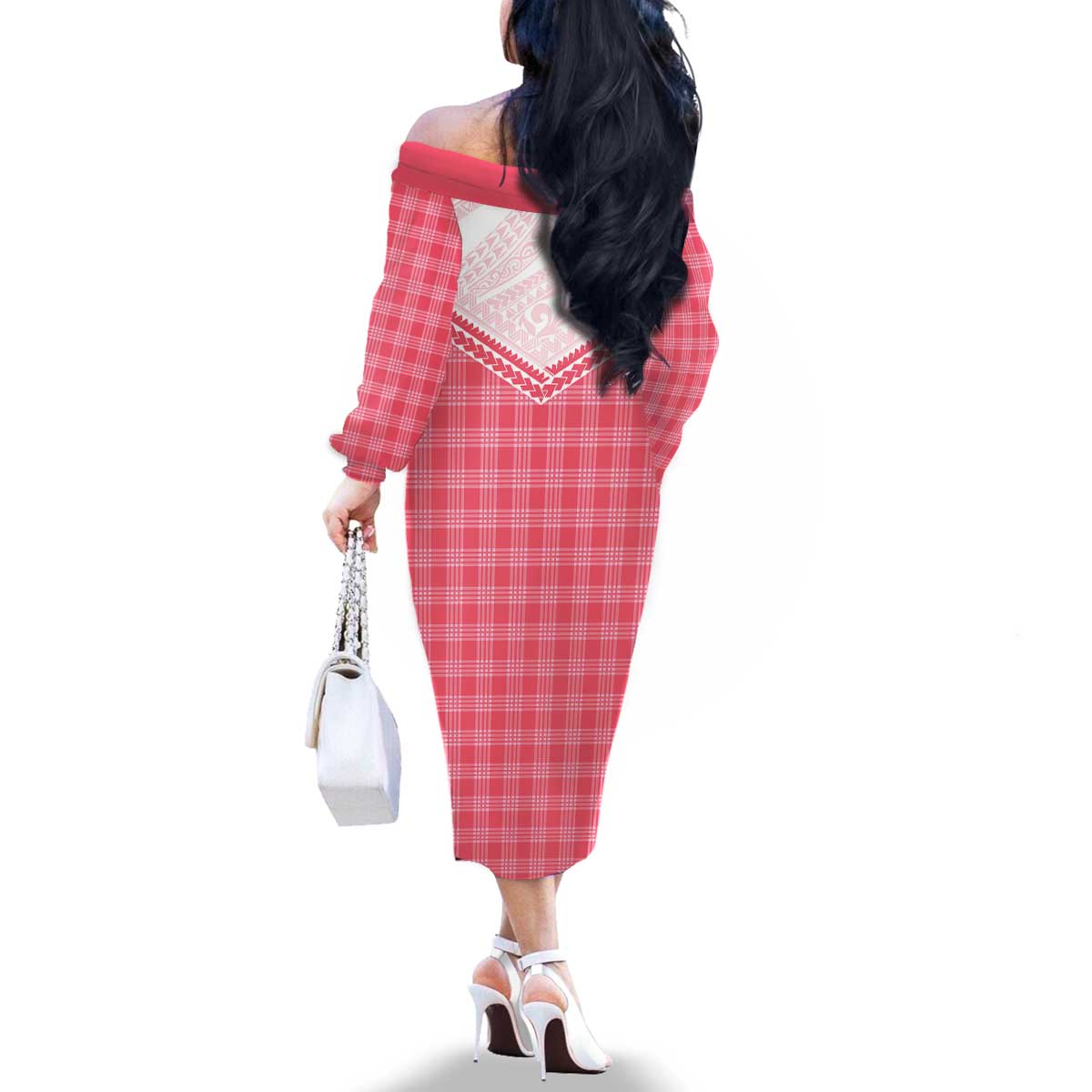 Aloha Hawaii Cowboys Paniolo Family Matching Off The Shoulder Long Sleeve Dress and Hawaiian Shirt Rose Palaka - Polynesian Pride