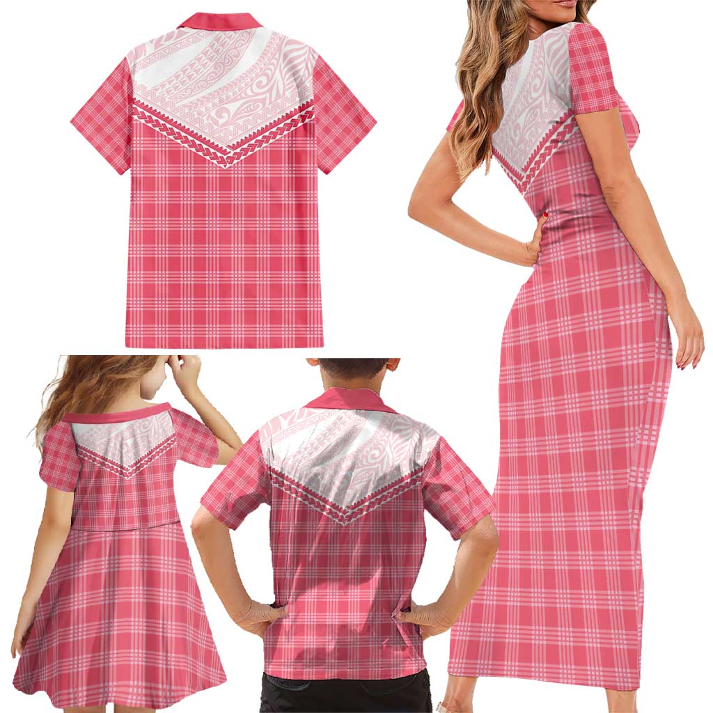 Aloha Hawaii Cowboys Paniolo Family Matching Short Sleeve Bodycon Dress and Hawaiian Shirt Rose Palaka - Polynesian Pride