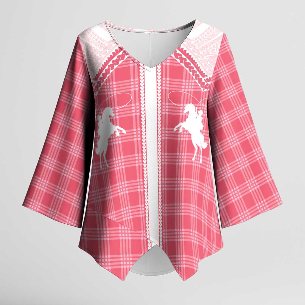 Aloha Hawaii Cowboys Paniolo Kimono Sleeve Blouse Rose Palaka - Polynesian Pride