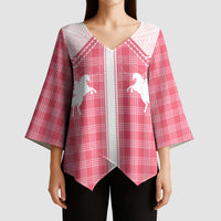 Aloha Hawaii Cowboys Paniolo Kimono Sleeve Blouse Rose Palaka - Polynesian Pride